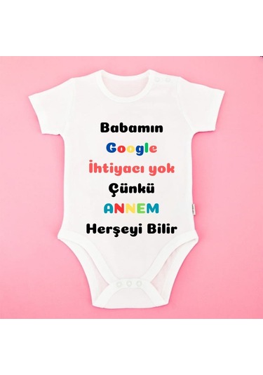 Komik Sözlü Anne Temalı Bebek Zıbını Babamın Google A İhtiyacı Yok Tasarım Body Beyaz