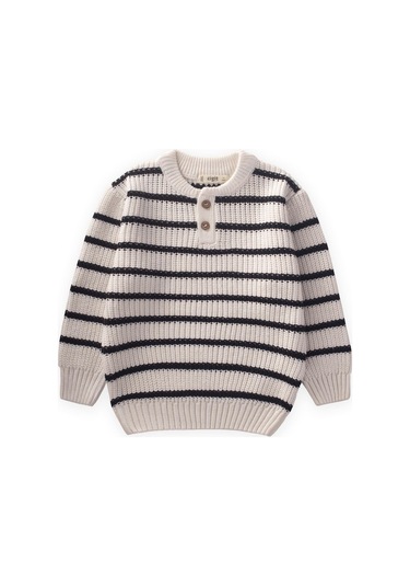 Cigit Çizgili Triko Kazak 2-6 Yaş Ekru Ekru
