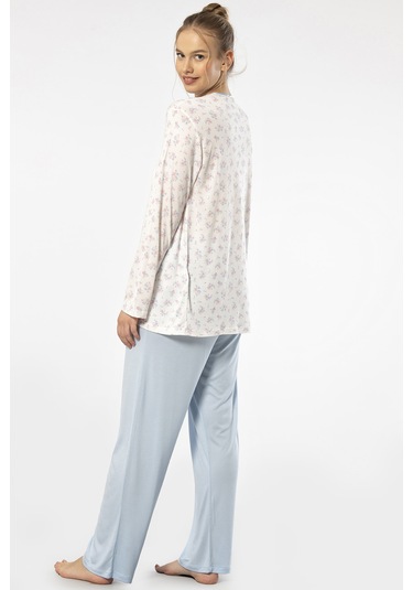Türen 3367 Kadın Büyük Beden Uzun Kollu Pijama Takım-mavi Mavi