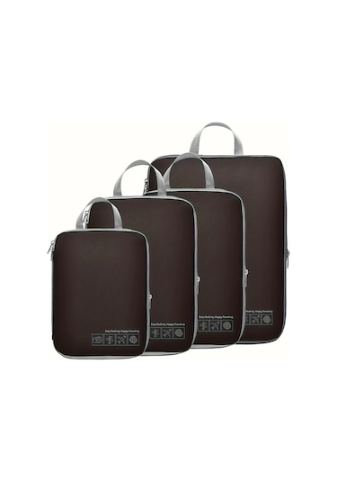 Fochsia 4 Parça Canlı Renk Sıkıştırma Seyahat Organizatörü Çantaları Black Nylon Yıkanabilir Ahşap