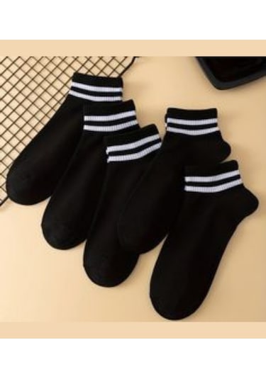 Trampler Kısa Çemberli Kolej Unisex Çorap Patik 5 Çift Siyah