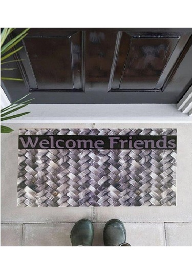 Giz Home Mozaik Kapı Paspası 45*75 Welcome Friends Örgü-004232