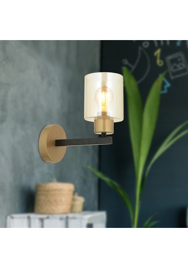 Jade Eskitme Siyah Boyalı Bal Camlı Duvar Lambası Yatak Odası-Ban Siyah