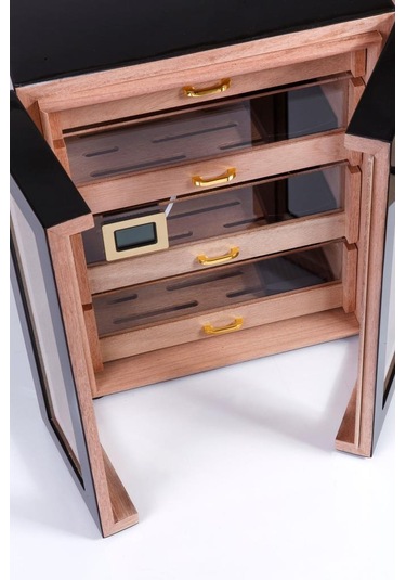 Premiumquality Santa Rosa Siyah 4 Çekmeceli Sedir Humidor Puro Kutusu