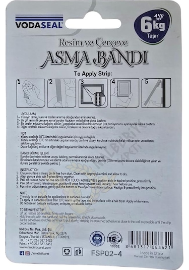 Vodaseal Resim Ve Çerçeve Asma Bandı 6 Kg. - Şeffaf - 4 Adetli Set