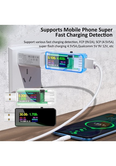 Maiyame Usb Akım Voltaj Güç Testeri, Renkli Ips Ekranlı, Transparan Mavi Kasa, Gerçek Zamanlı Ölçüm