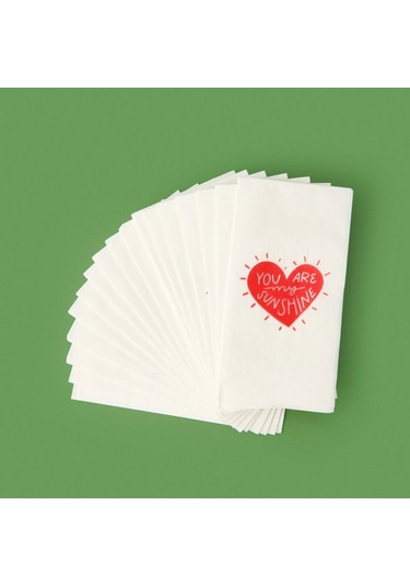 Evidea Kitchen 20'li Sushine Kalp Desen Peçete - Kırmızı / Beyaz - 16x8 Cm