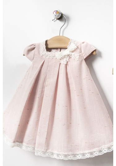 Yazlık Yakası Fistolu Külotlu Bebe Kız Elbise Pembe