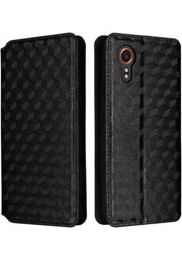 Samsung Galaxy Xcover 7 Cüzdan Kılıfı Eşkenar Dörtgen Baskılı Deri Kapak Çok Renkli