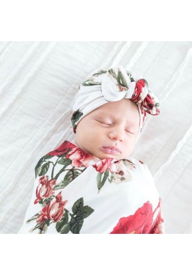 Geeroyoo Yumuşak Bebek Kundağı Ve Şapkalı Yenidoğan Fotoğraf Battaniyesi - 86x137cm Beyaz