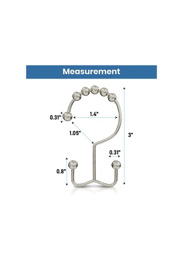 Duş Perdesi Kanca Halkası, Paslanmaz Metal Çift Rulo Sürgülü Duş Kancası, Duş Perdesi İçin, 12'li Set Gümüş Beyaz Gümüş Beyazı Beyaz - Gümüş
