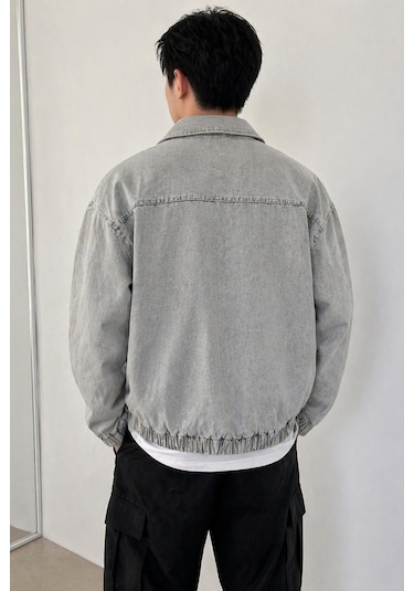 Tarz Cool Erkek Oversize Bomber Ceket Fermuarlı Basic Günlük Şık Mont Gri
