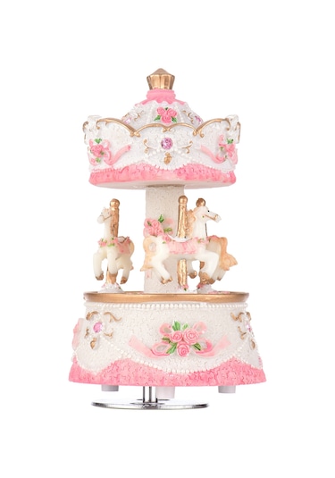 Yifomall Resinli Döner Atlıkarınca Müzik Kutusu, Göklerdeki Kalesi Melodisi, Manavgatlı Mekanizma, 4 Renk Seçeneği, Hediyelik Sanat Eseri Pembe