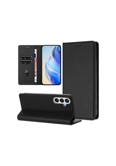 Samsung Galaxy S24 Fe Cüzdan Kılıfı Rfıd Litchi Doku Deri Cep Telefonu Kılıfı İle Uyumlu Çok Renkli