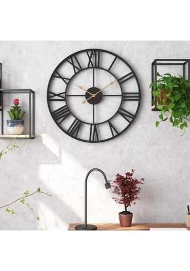 Goldenqian Duvar Saati, Ev Dekorasyonu Için Antik Roma Rakamlı Sessiz Duvar Saati Nı3ldf Siyah