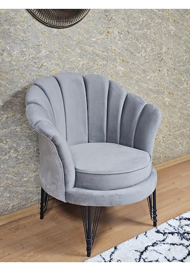 Tekli İstiridye Siyah Boyalı Telli Ayak Çay Seti Koltuk Tekli Ber Çok Renkli