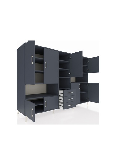 Kronos Dolap 13 Raflı 3 Çekmeceli 9 Kapaklı 220x59x163 Antrasit-a Antrasit-antrasit