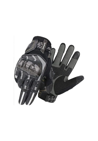 Motoanl Karbon Fiber Koruma Deri Microfiber Eldiven Gri - Siyah