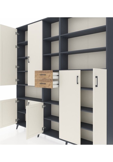 Arges Dolap 17 Raflı 2 Çekmeceli 7 Kapaklı 220x30x243 Antrasit-aytaşı/çam Aytası/atlas Çam