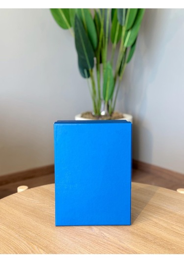 Dekoratif Mavi Düz Sert Mukavva Büyük-orta Boy Kutu Hediye Kutusu Seti