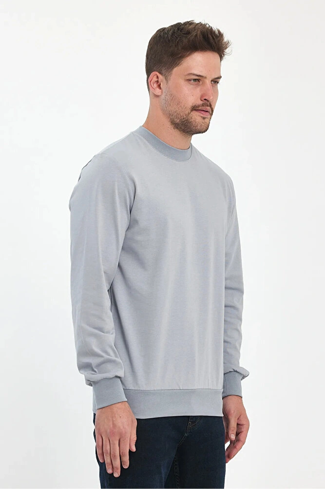 Erkek Bisiklet Yaka Baskısız Rahat Kalıp Mevsimlik Sweatshirt Gri