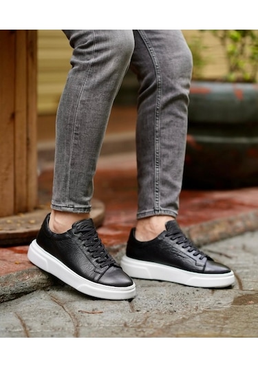 Taşpınar %100 Hakiki Deri Ortopedik Yazlık Hafif Erkek Rahat Günlük Sneaker 38-47 Siyah