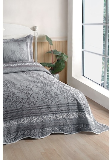 Eylül Gri Çift Kişilik Kapitone Yatak Örtüsü