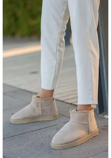 Pierre Cardin 52126 Süet İçi Kürklü Mini Boy Bilekte Kısa Kadın Bot Bej