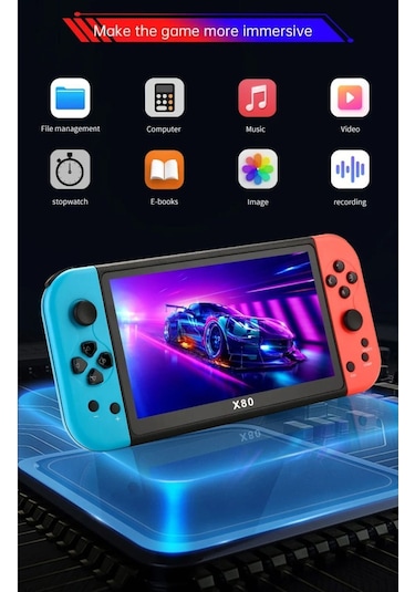 X80 7inç Lcd Geniş Ekran Hdmi Out 128bit 10000 Arcade Retro Oyun Konsolu