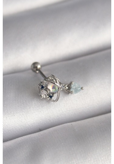 316l Çelik Gümüş Renk Zirkon Taşlı Sallantı Kalp Detay Tragus Piercing Gümüş