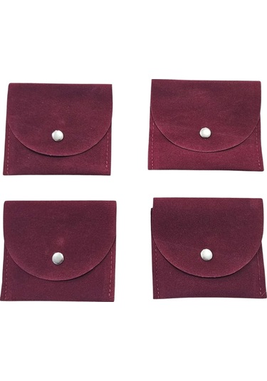 Kadife Süet Zarf Kese Bordo 50 Adet 8x10 Boy Takı, Altın Kesesi Çıtçıtlı