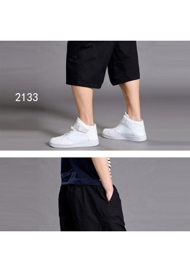 Yaz Erkek Gevşek Kargo Pantolon Rahat Büyük Artı Boyutu Geniş Bacak Çok Yönlü Şort Kırpılmış Pantolon Eşofman Altı Asker Yeşili Haki