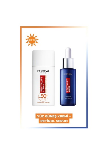 L'Oréal Paris Revitalift Clinical Yüz Güneş Kremi SPF50+ 50 ML + Revitalift Lazer Saf Retinol Gece Serumu 30 ML