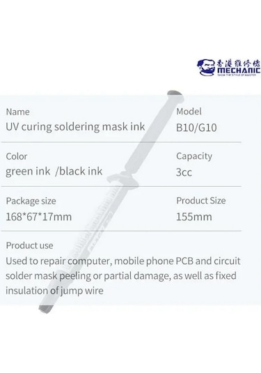 Mechanic G10 Uv Lehim Maskesi Uv Solder Masking Ink 3cc Yeşil