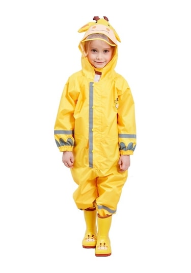 Çocuk Tek Parça Yağmurluk Erkek Ve Kız Hafif Kapşonlu Panço Sarı