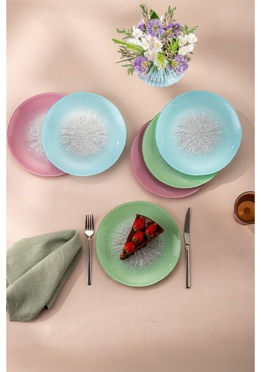 Emsan Pastel 6 Kişilik Cam Pasta Seti 21 Cm Renkli