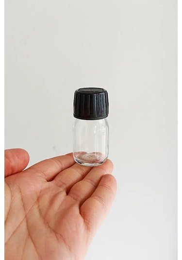 Rotanev 12 Adet 30 ml Kilitli Siyah Kapaklı Şeffaf Detox Shot Şişesi 30 Cc Ginger Şat Beyaz Cam Şişe