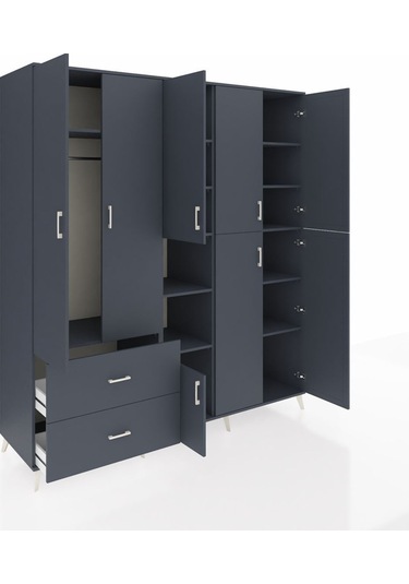 Kronos Dolap 12 Raflı 2 Çekmeceli Tek Askılı 220x59x243 Antrasit-antrasit/antrasit Antrasıt/antrasıt