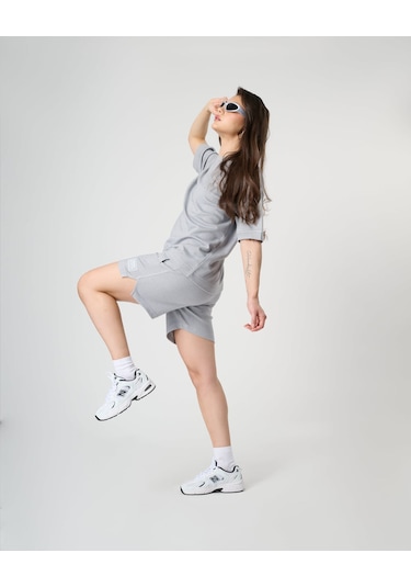 Pamuklu Miami Baskılı Oversize T-shirt Gri