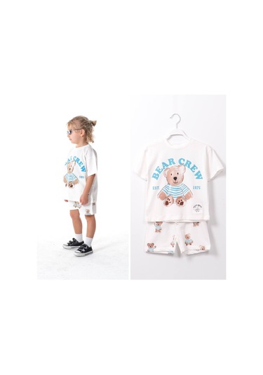 Yeni Sezon Çocuk Giym Krem Renk Oyuncak Ayı Teddy Bear Baskılı Altüst Takım 2 Parça KREM
