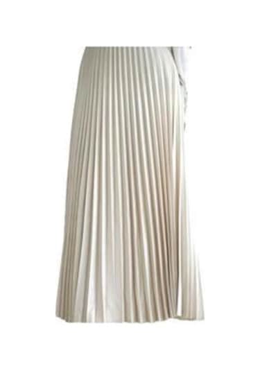 Pileli Pamuklu Dokuma Viskon Kışlık Etek 95 Cm - 38-48 Ekru