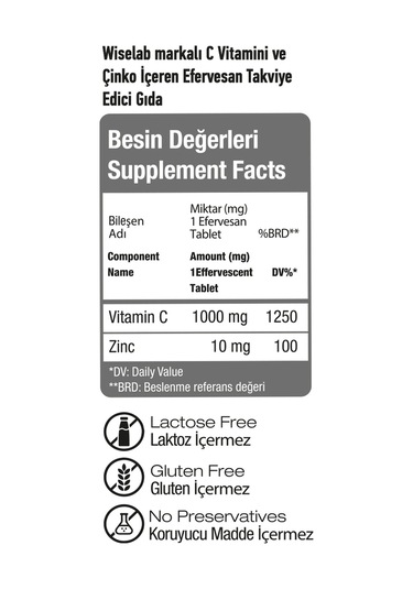 Wiselab Vitamin C Takviye Edici Gıda 20 Efervesan Tablet