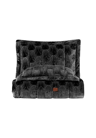 Lucianna Jakar Kadife Çift Kişilik Yatak Örtüsü Takımı Siyah Bej