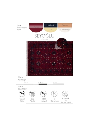 Cool Halı Beyoğlu 959 Kırmızı Salon Halısı Yağcı Bedir Desen Nostalji Halı Afgan El Halısı Tensel Uşak Halısı Kırmızı