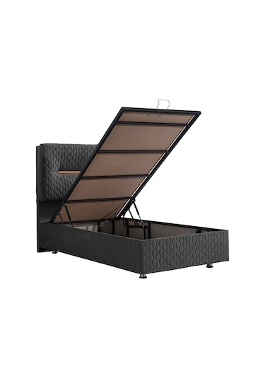 Setaymobilya Baza, Astra Tek Kişilik Baza + Başlık +Real Pedli Yatak, Antrasit