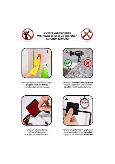 Atacı Siyah 3'lü Set Yapışkanlı Paslanmaz Banyo Rafı Sabunluk Şampuanlık Duşakabn Duş Askısı Seti Siyah