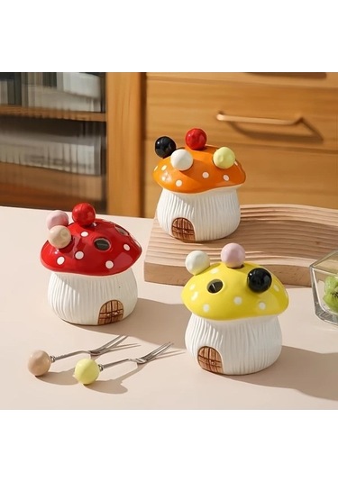 Trendooze Gaojunshop01 Kırmızı 7 Parça Seramik Mantar Çatal Seti - 304 Paslanmaz Çelik Kırmızı