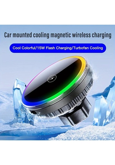 Honeybeeshop Siyah Fan Soğutmalı Araba Manyetik Kablosuz Şarj Qı1 Hızlı Şarj  İphone Uyumlu12 16 Serisi Uygun Araba Hava Çıkışı Telefon Tutucu
