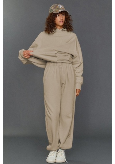 Mad Girls Bej Kapüşonlu Kadın Eşofman Takımı Mg1225 Bej