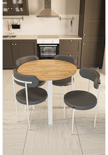 Trend Yuvarlak Mutfak Masa Takımı Atlantik Çam-gri-beyaz